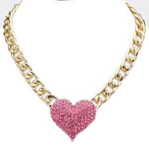 Large Pink Crystal Heart Necklace